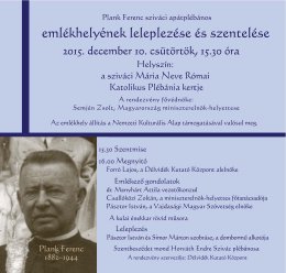 Plank Ferenc sziváci apátplébános emlékhelyének avatása